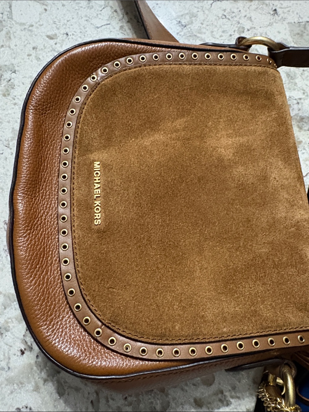 Michael Kors Tan & Brown Suede Leather Messenger Bag
